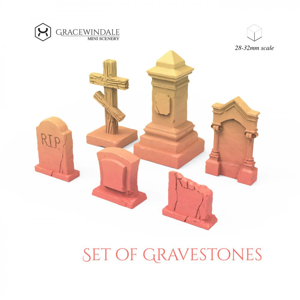 Set of Gravestones 3D Print Model .c4d .max .obj .3ds .fbx .stl .blend 