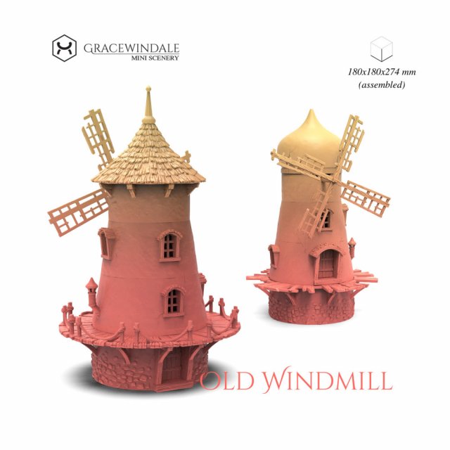 Old Windmill 3D Print Model .c4d .max .obj .3ds .fbx .stl .blend 