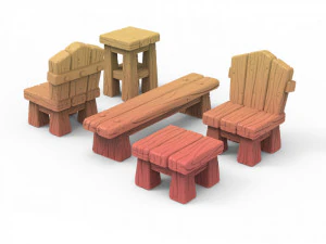 Tavern Furniture and Props Set 3D Print Model