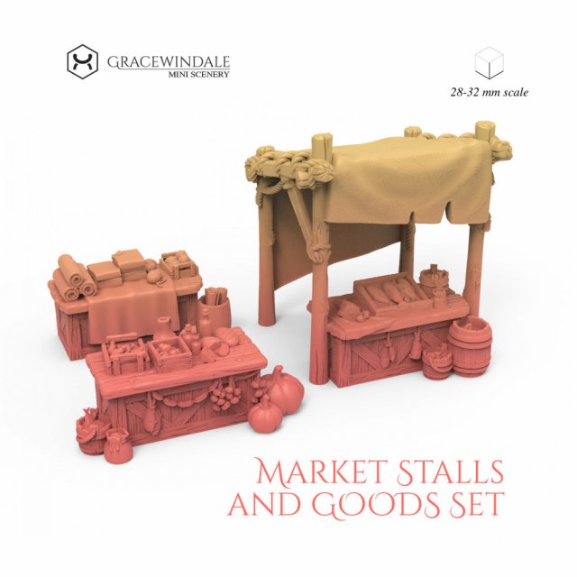 Market Stalls and Goods Set 3D-Druckmodell .c4d .max .obj .3ds .fbx .stl .blend 