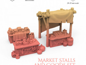 Market Stalls and Goods Set 3D Print Model