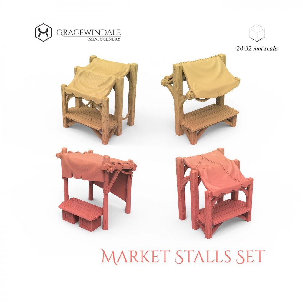 Market Stalls Set 3D Print Model .c4d .max .obj .3ds .fbx .stl .blend 