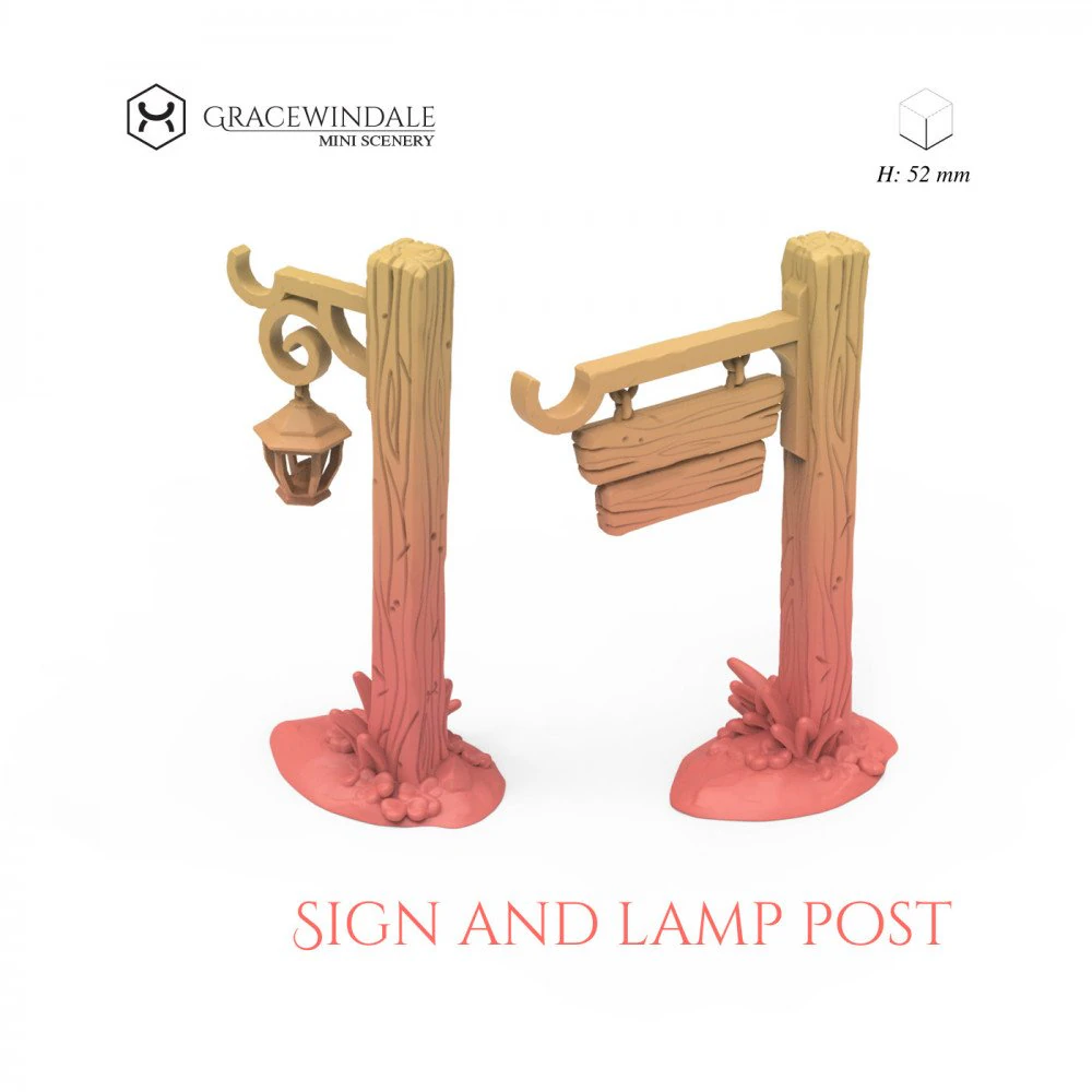 Lamp and Sign Post 3D Print Model .c4d .max .obj .3ds .fbx .stl .blend 