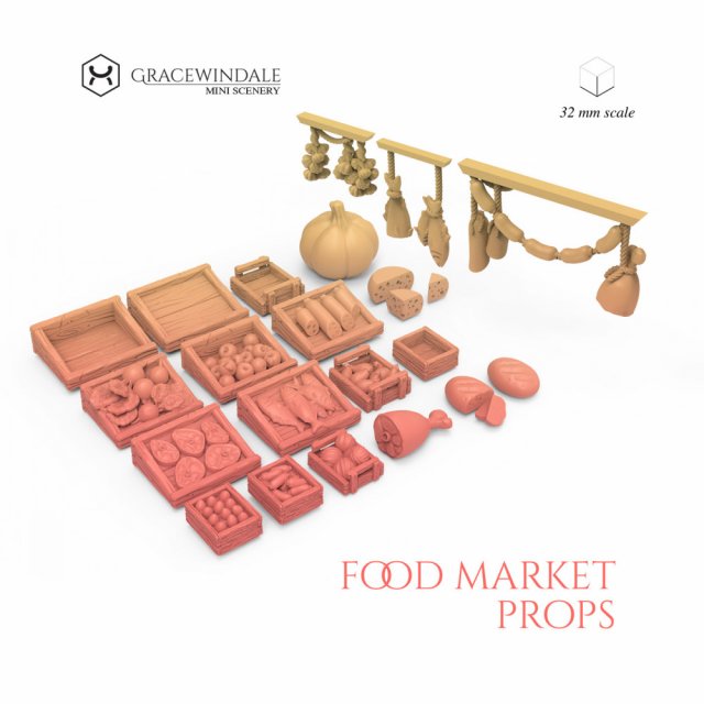 Food Market Props Set Model Cetak 3D .c4d .max .obj .3ds .fbx .stl .blend 