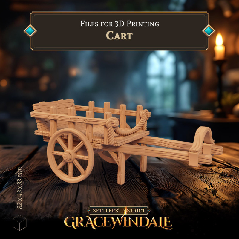 Cart - Two Wheel Wagon 3D 프린트 모델 .c4d .max .obj .3ds .fbx .stl .blend
