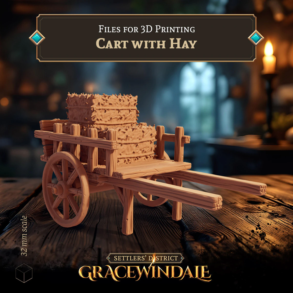 Cart with Hay 3D Print Model .c4d .max .obj .3ds .fbx .stl .blend 
