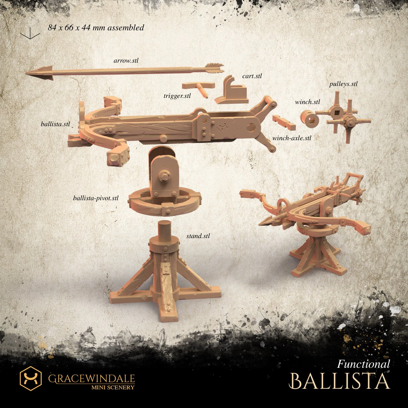 Gatehouse - Ballista Functional 3D Print Model .c4d .max .obj .3ds .fbx .stl .blend 