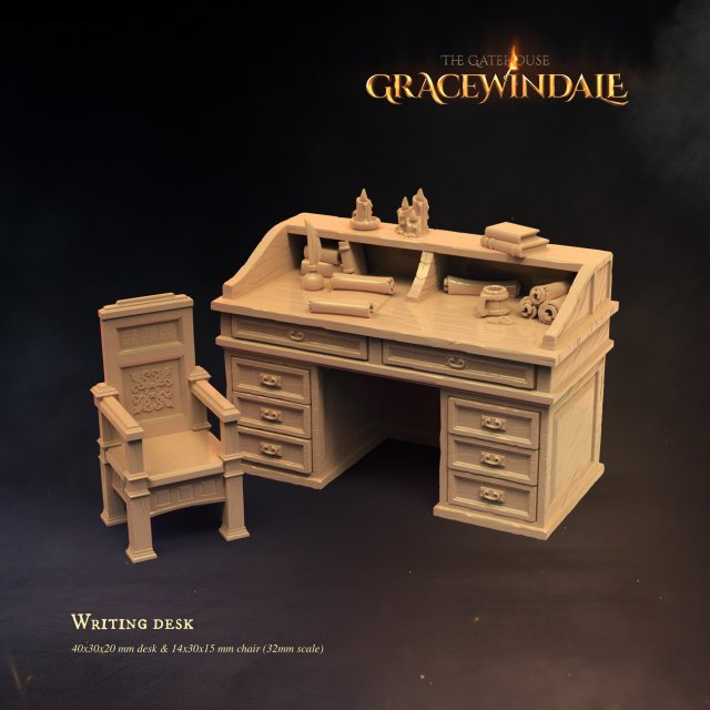 Gatehouse - Writing Desk 3D Print Model .c4d .max .obj .3ds .fbx .stl .blend 