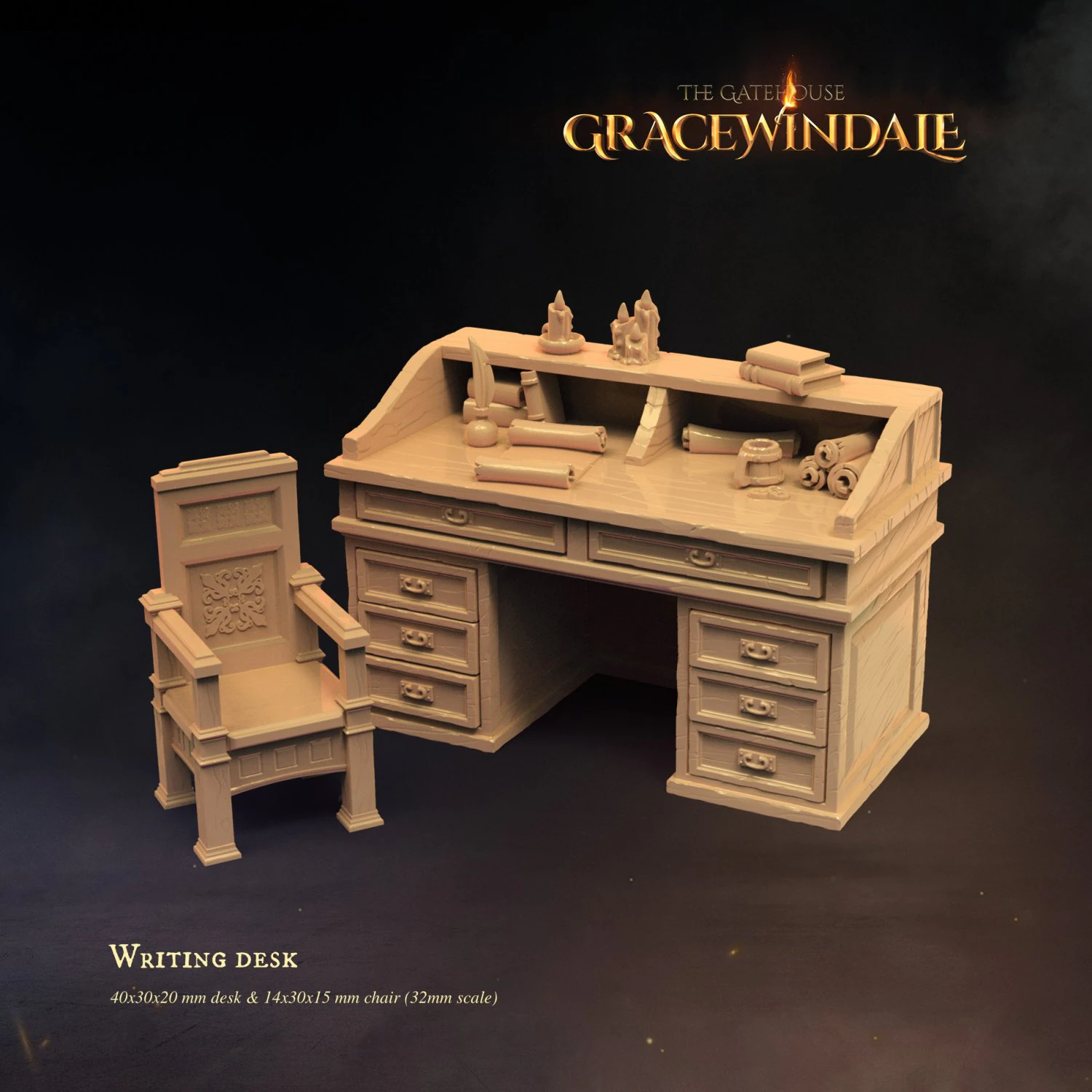 Gatehouse - Writing Desk 3D Print Model .c4d .max .obj .3ds .fbx .stl .blend 