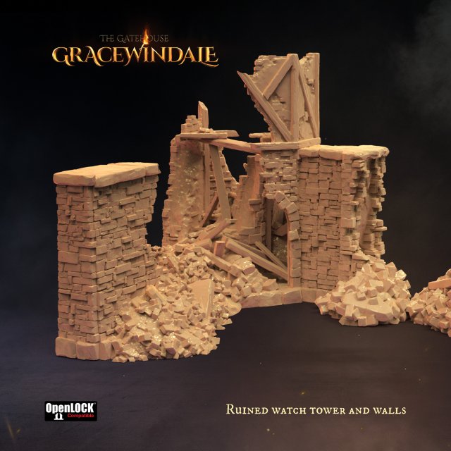 Gatehouse - Ruined Watchtower And Walls 3D 프린트 모델 .c4d .max .obj .3ds .fbx .stl .blend 