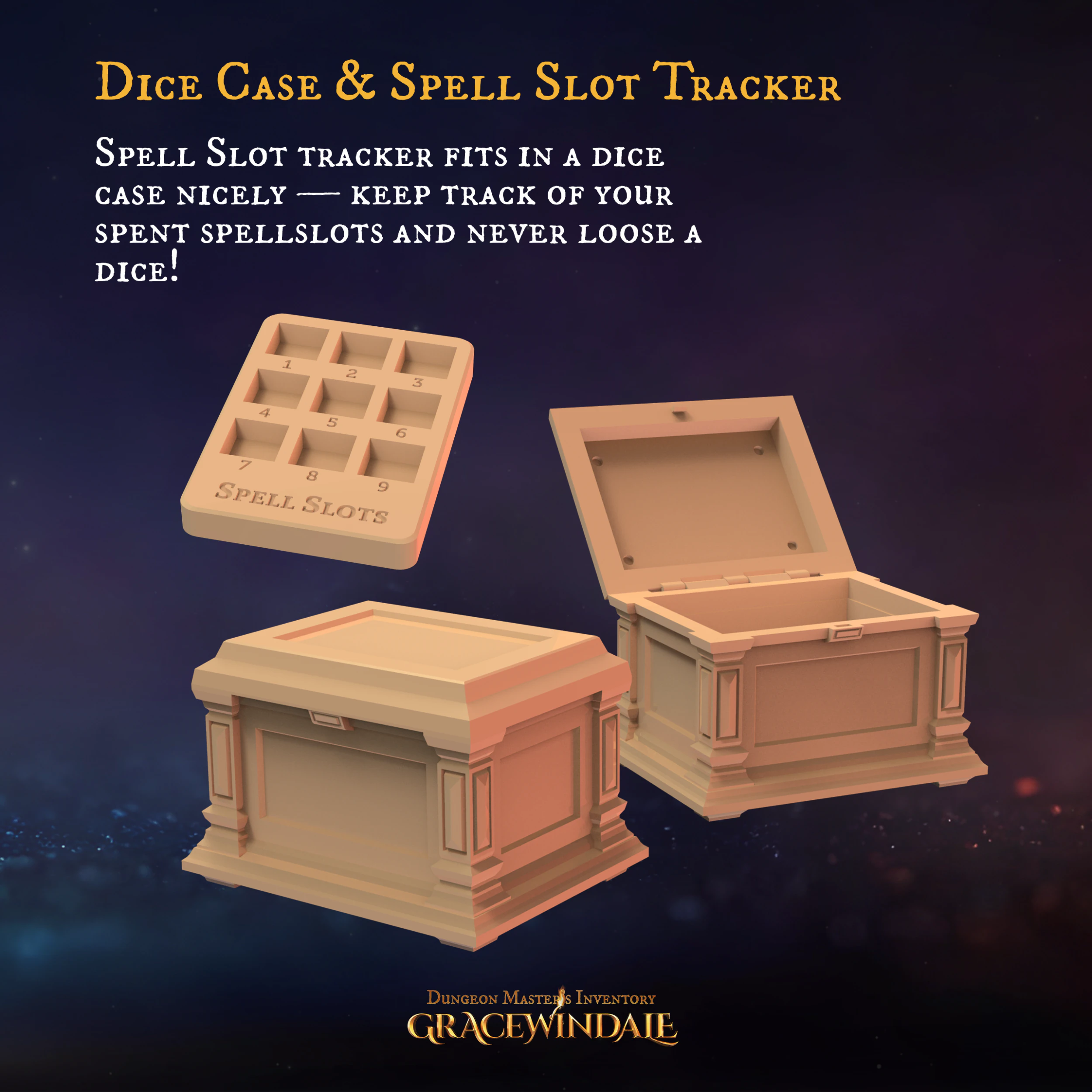 Tracker degli slot degli incantesimi della custodia dei dadi dell'inventario DM Modello di stampa 3D .c4d .max .obj .3ds .fbx .stl .blend 