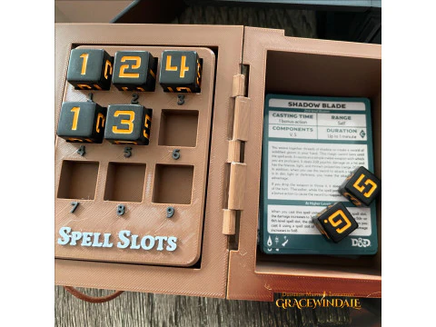 Tracker degli slot degli incantesimi della custodia dei dadi dell'inventario DM Modello di stampa 3D