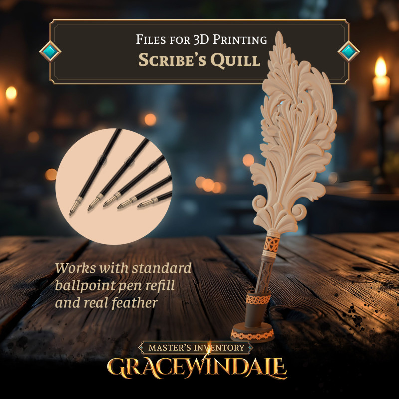 Scribes Quill Model Cetak 3D .c4d .max .obj .3ds .fbx .stl .blend