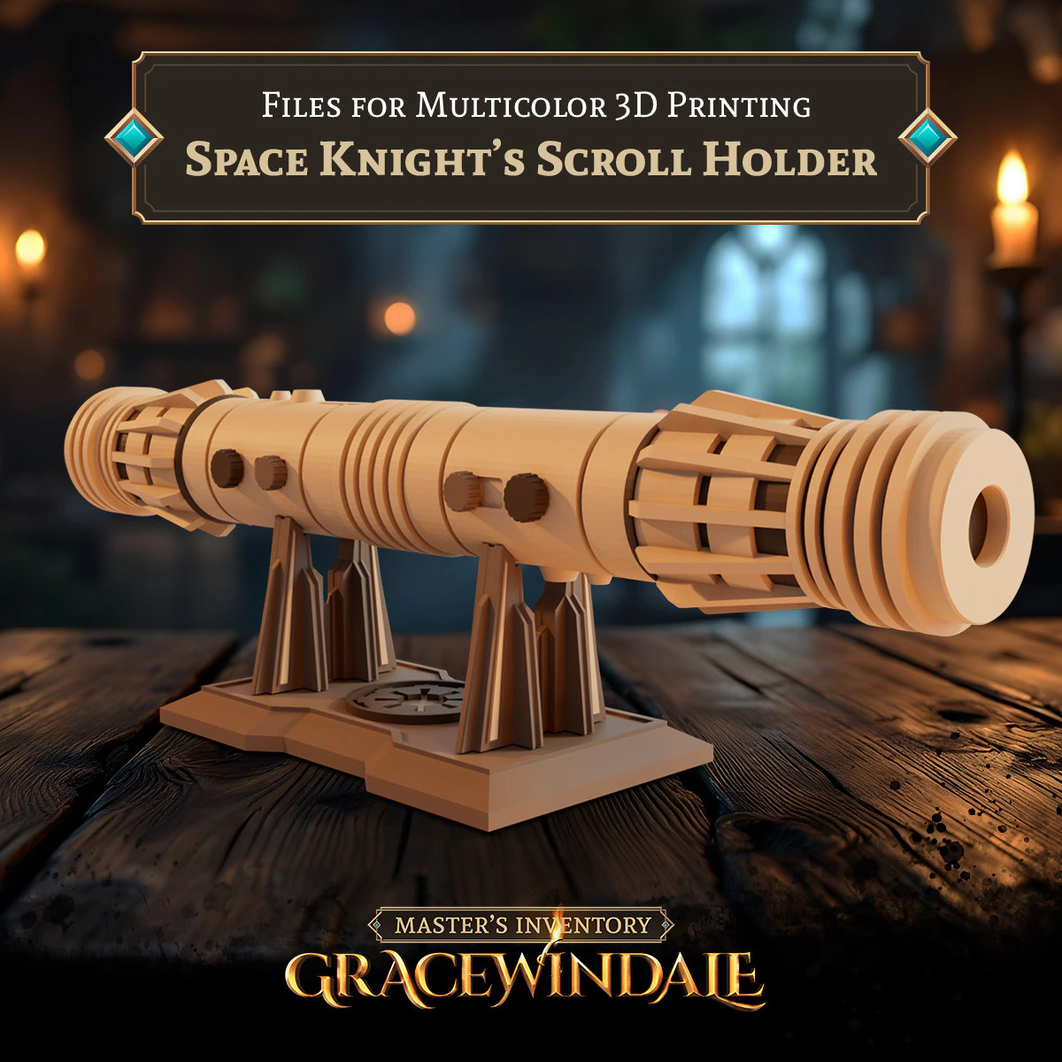 Knights Scroll Holder 3D Print Model .c4d .max .obj .3ds .fbx .stl .blend
