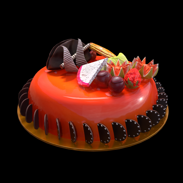 Fruits Cake 3D Model .c4d .max .obj .3ds .fbx .stl .blend 