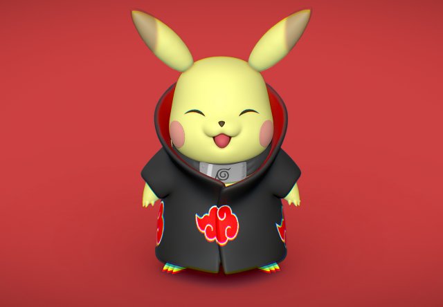 Pikachu - Akatsuki Collection - 3D PRINT 3Dプリントモデル .c4d .max .obj .3ds .fbx .stl .blend 