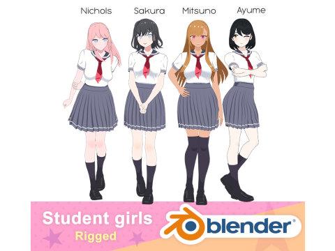 Student girls 3D Model