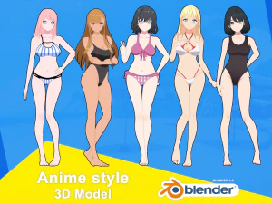 Koleksi Musim Panas 5 Karakter Anime Bikini 3D Model 3D