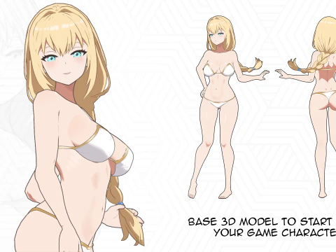 Женский персонаж аниме в бикини - 3D Модель