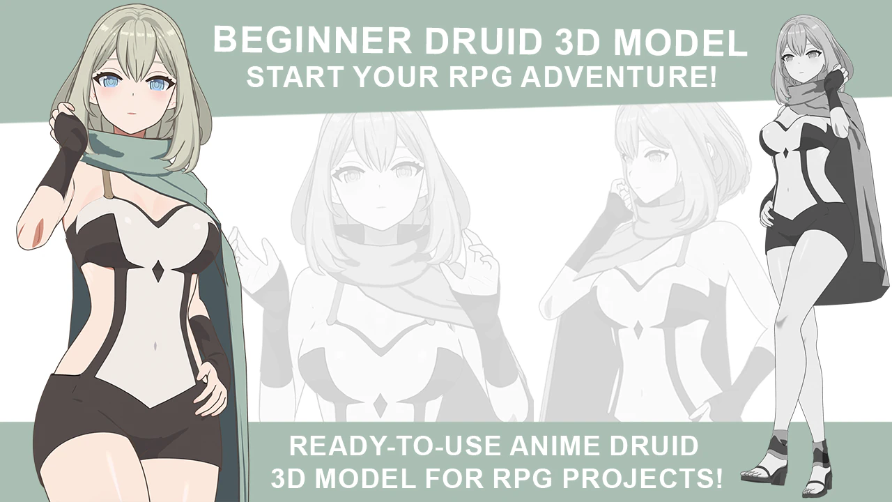 ANIME - Beginner Druid RPG 3D Model .c4d .max .obj .3ds .fbx .stl .blend 