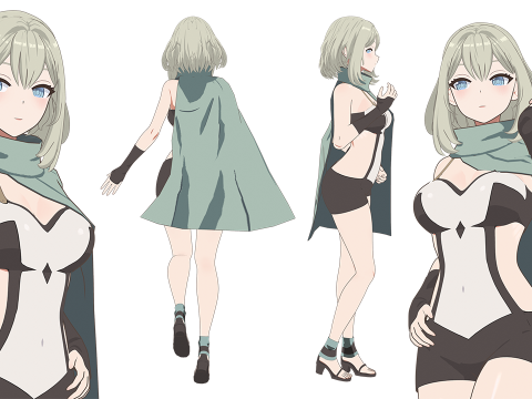Anime RPG Girls Warrior Druid Archer Mage Modelo 3D