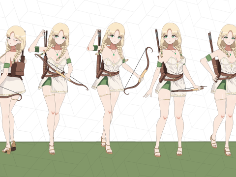 Anime RPG Girls Warrior Druid Archer Mage Modelo 3D