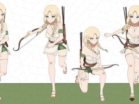 Anime RPG Girls Warrior Druid Archer Mage Modelo 3D