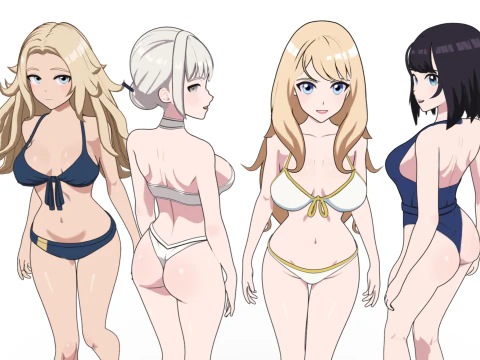 ANIME - Summer Collection 4 Bikini girls 3D Model