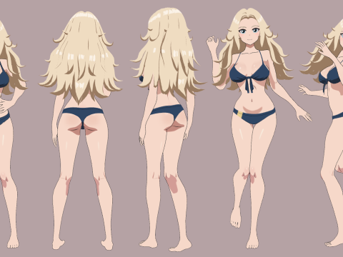 ANIME - Summer Collection 4 Bikini girls 3D Model