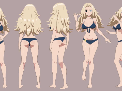 ANIME - Summer Collection 4 Bikini girls 3D Model