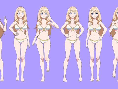 ANIME - Summer Collection 4 Bikini girls 3D Model