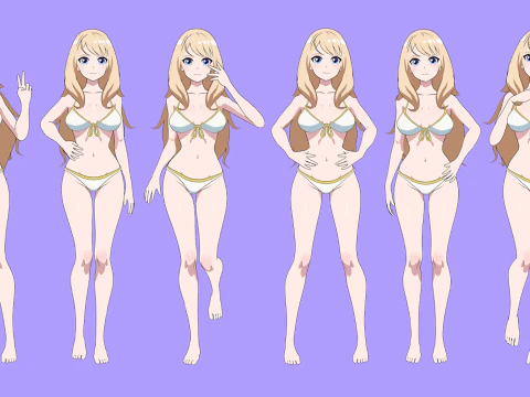 ANIME - Summer Collection 4 Bikini girls 3D Model