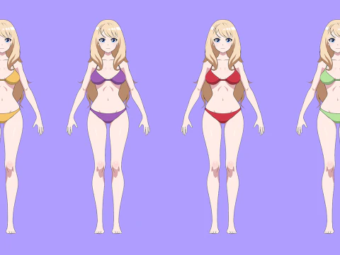 ANIME - Summer Collection 4 Bikini girls 3D Model
