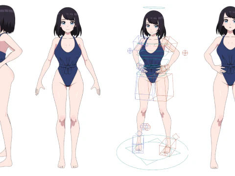 ANIME - Summer Collection 4 Bikini girls 3D Model