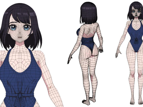 ANIME - Summer Collection 4 Bikini girls 3D Model