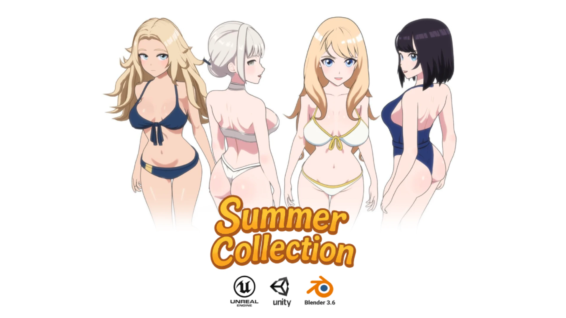 ANIME - Summer Collection 4 Bikini girls 3D Model .c4d .max .obj .3ds .fbx .stl .blend 