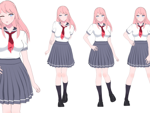 Anime girl - Student - 5 3D 模型