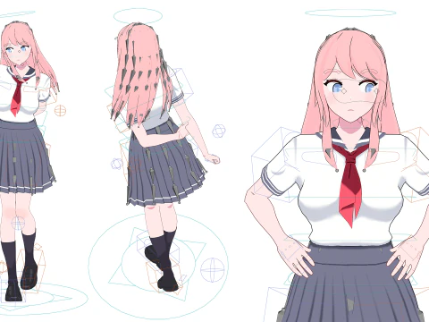 Anime girl - Student - 5 3D Model