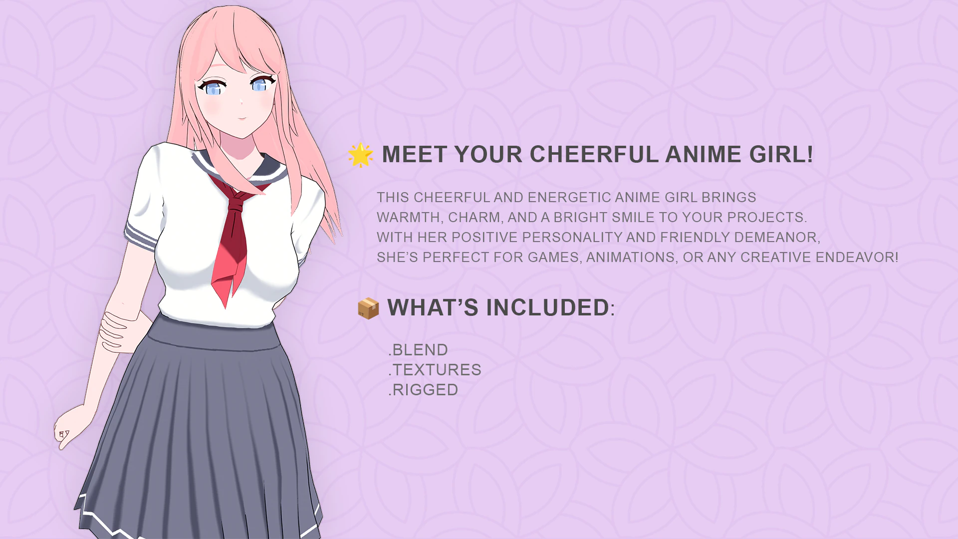 Anime girl - Student - 5 3D Model .c4d .max .obj .3ds .fbx .stl .blend 