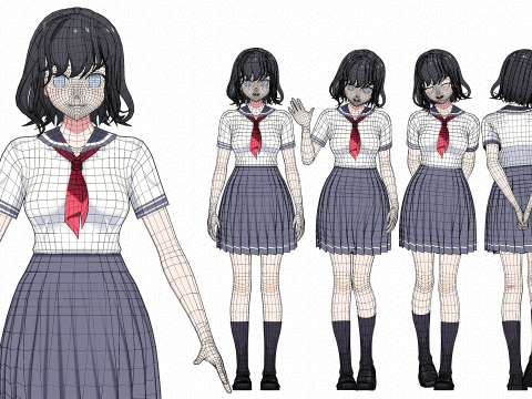 Anime girl - Student - 2 3D 模型