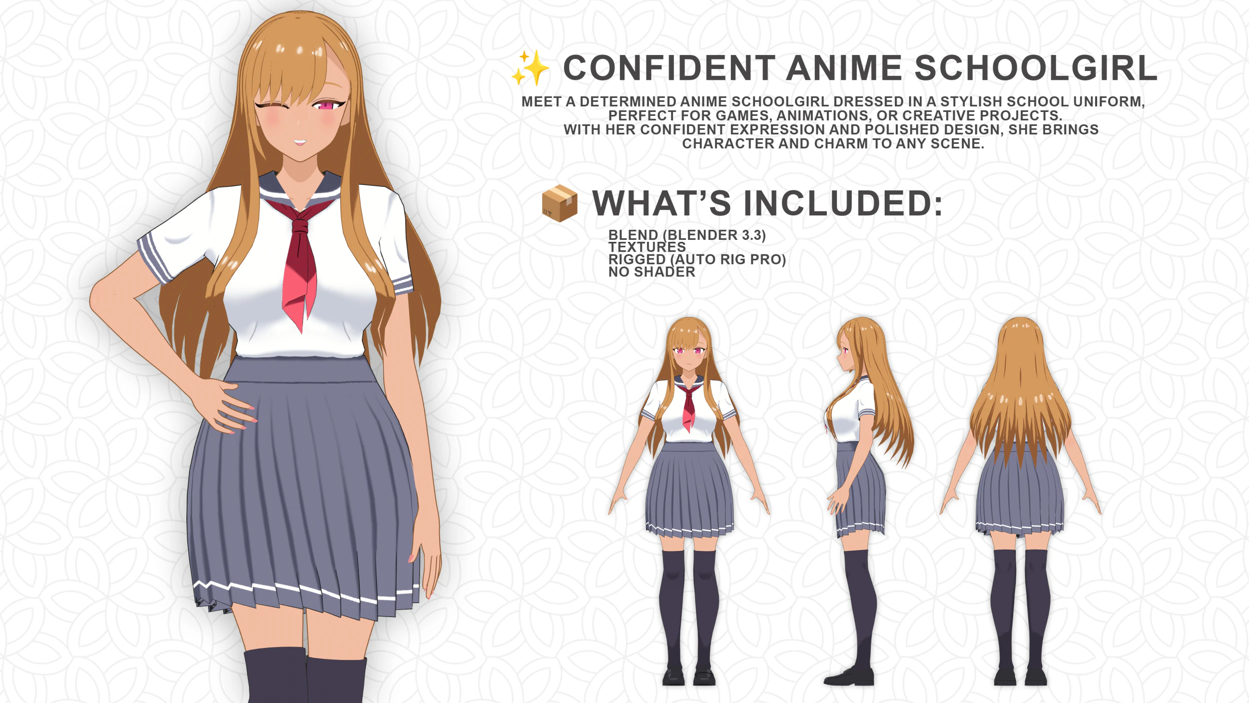 Anime girl - Student - 3 3D Model .c4d .max .obj .3ds .fbx .stl .blend 