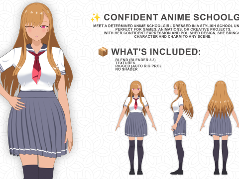Anime girl - Student - 3 3D Model