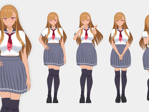 Anime girl - Student - 3 3Dモデル