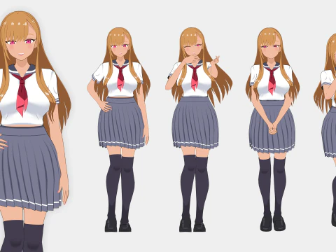 Anime girl - Student - 3 3D Model
