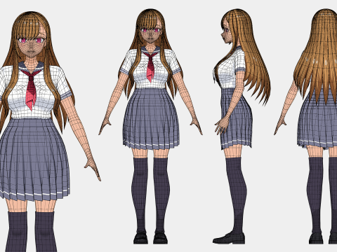Anime girl - Student - 3 3Dモデル