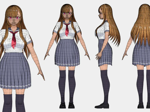 Anime girl - Student - 3 3D Model
