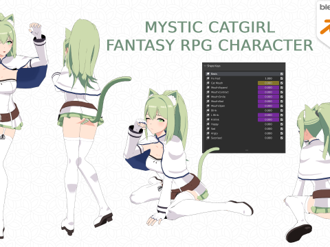 Mystic Catgirl - Fantasy RPG Character 3D Модель