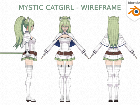 Mystic Catgirl - Fantasy RPG Character 3D Model