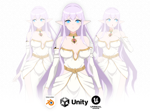 Anime Elf Goddess - RPG Fantasy 3D Model