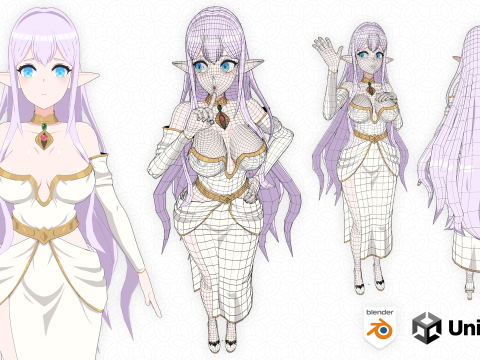 Anime Elf Goddess - RPG Fantasy 3D 모델